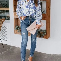 Levency Floral Button Cuffed Sleeve Blouse 21 Levency Floral Button Cuffed Sleeve Blouse