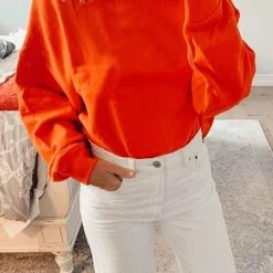 Levency New In Solid O Neck Long Sleeve Hoodie