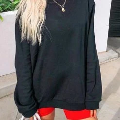 Levency New In Solid O Neck Long Sleeve Hoodie