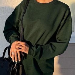 Levency New In Solid O Neck Long Sleeve Hoodie