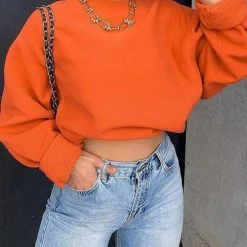 Levency New In Solid O Neck Long Sleeve Hoodie