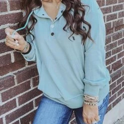 Levency New In Solid Button Drawstring Hoodie
