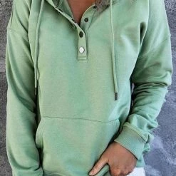 Levency New In Solid Button Drawstring Hoodie