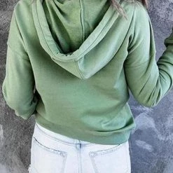 Levency New In Solid Button Drawstring Hoodie