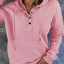 Levency New In Solid Button Drawstring Hoodie