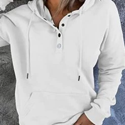 Levency New In Solid Button Drawstring Hoodie