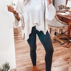 Levency Irregular Fringed Lapel Knit Sweatshirt New In