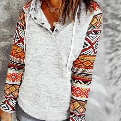 Levency Ethnic Print Sleeve Hoodie New In