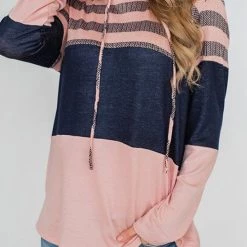 Levency Stripe Color Block Drawstring Hooded Pullover New In