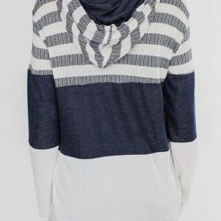 Levency Stripe Color Block Drawstring Hooded Pullover New In