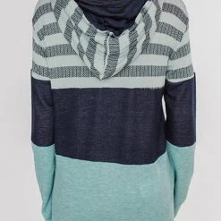 Levency Stripe Color Block Drawstring Hooded Pullover New In