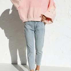 Levency New In Gradient Stripe Puff Sleeve Sweater Shorts Set
