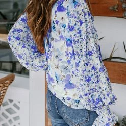 Levency Floral Button Cuffed Sleeve Blouse 23 Levency Floral Button Cuffed Sleeve Blouse