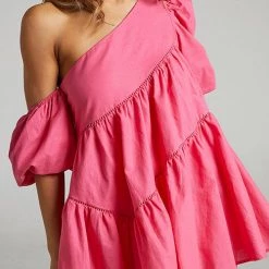 Levency New In Asymmetrical Neck Trim Mini Dress