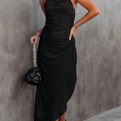 Levency New In Hang Neck Irregular Hem Open Back Maxi Dress