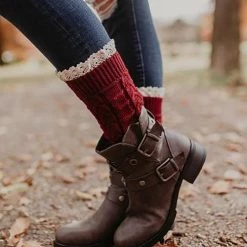 Levency Lace Trim Knitted Boot Cuffs