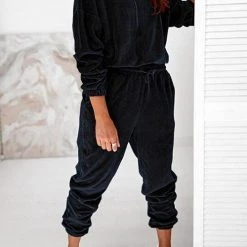 Levency New In Velvet Drawstring Hooded Joggrt Set