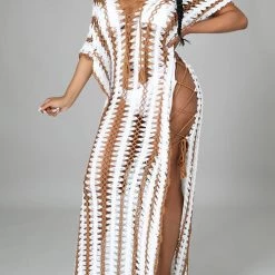 Levency New In Stripe V Neck Side Slit Hollow Caftan Dress 21 Levency New In Stripe V Neck Side Slit Hollow Caftan Dress