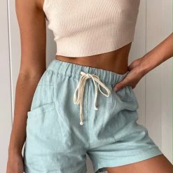 Levency Drawstring Waist Pockets Shorts New In