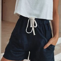 Levency Drawstring Waist Pockets Shorts New In