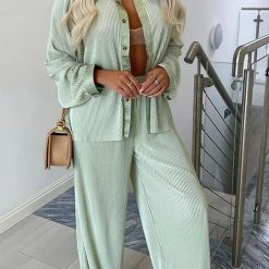 Levency Pleated Oversized Shirt And Trouser Set New In