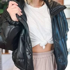 Levency New In Faux Leather Puffer Jacket