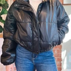 Levency New In Faux Leather Puffer Jacket