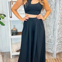 Levency Hollow Out Solid Wide Leg Two Piece Sets New In