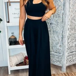 Levency Hollow Out Solid Wide Leg Two Piece Sets New In