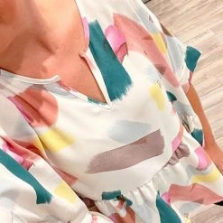 Levency Print Cuffed Sleeves Peplum Blouse