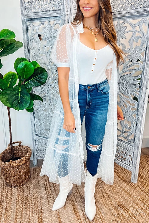 Levency Polka Dot Button Up Short Sleeve Coat 6 Levency Polka Dot Button Up Short Sleeve Coat