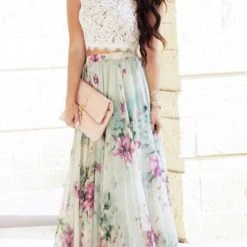 Levency New In Floral Print Chiffon Maxi Skirts