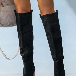 Levency New In Faux Suede Chunky Heel Tall Boots
