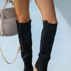Levency New In Faux Suede Chunky Heel Tall Boots