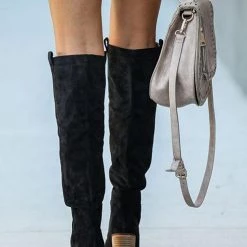 Levency New In Faux Suede Chunky Heel Tall Boots