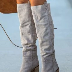 Levency New In Faux Suede Chunky Heel Tall Boots