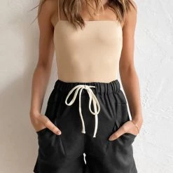 Levency Drawstring Waist Pockets Shorts New In