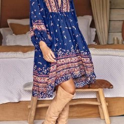Levency New In Boho Print Long Sleeve Mini Dress