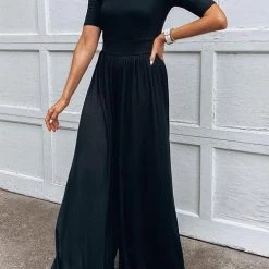 Levency U Neck Short Sleeve Loose Jumpsuit New In