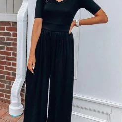 Levency U Neck Short Sleeve Loose Jumpsuit New In