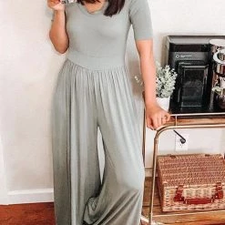 Levency U Neck Short Sleeve Loose Jumpsuit New In