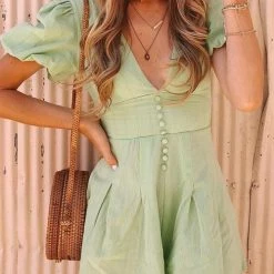 Levency V Neck Short Sleeve Romper