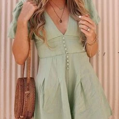 Levency V Neck Short Sleeve Romper