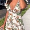 Levency New In Flower Print Deep V Neck Backless Romper