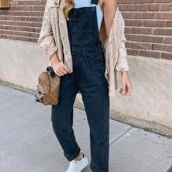 Levency New In Solid Pockets Denim Overall