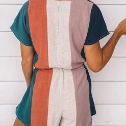 Levency Colorful Stripe Drawstring V Neck Romper New In 6 Levency Colorful Stripe Drawstring V Neck Romper New In