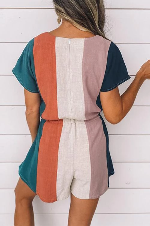 Levency Colorful Stripe Drawstring V Neck Romper New In 3 Levency Colorful Stripe Drawstring V Neck Romper New In