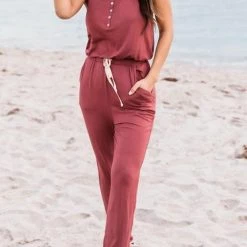 Levency Button Sleeveless Drawstring Jumpsuits 23 Levency Button Sleeveless Drawstring Jumpsuits