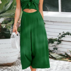 Levency Knot Strapless Wide Leg Jumpsuit
