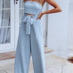 Levency Knot Strapless Wide Leg Jumpsuit 19 Levency Knot Strapless Wide Leg Jumpsuit
